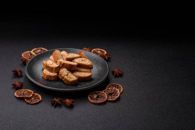 Italian cantuccini cookies with almonds, a sweet biscuit dessert. Cantuccini cookies as a food backdrop for your design