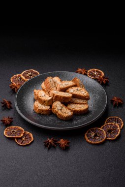 Italian cantuccini cookies with almonds, a sweet biscuit dessert. Cantuccini cookies as a food backdrop for your design