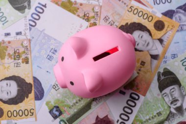 Finansal ve ticari işlemler için Kore kağıt parası, kazanılmış ve nakit para. Tasarımın için arka plan olarak Kore parası