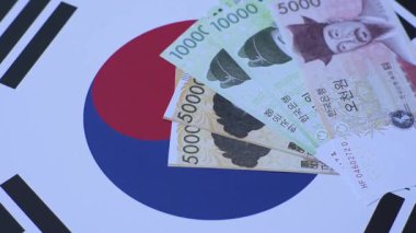Finansal işlemler için Kore kağıt parası, kazanılmış ve nakit para. Kore parası