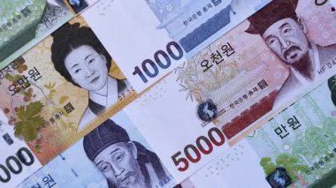 Finansal işlemler için Kore kağıt parası, kazanılmış ve nakit para. Kore parası