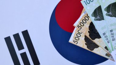 Finansal işlemler için Kore kağıt parası, kazanılmış ve nakit para. Kore parası