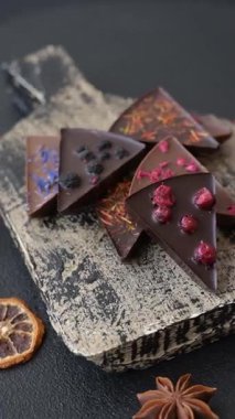 Çilekli, meyveli, lezzetli şekerli çikolatalı ev yapımı. Çikolata.