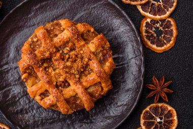 Elma ya da balkabağı turtası ya da turta Amerika 'nın sonbahar tatlısıdır. Tasarımınız için elmalı turta yemek arka planı olarak