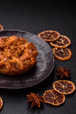 Elma ya da balkabağı turtası ya da turta Amerika 'nın sonbahar tatlısıdır. Tasarımınız için elmalı turta yemek arka planı olarak