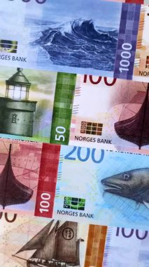 Para, Norveç para birimi, Norveç Kronu 'nun çeşitli banknotları. Norveç, Norveç parası tasarımın için finansal bir arka plan..