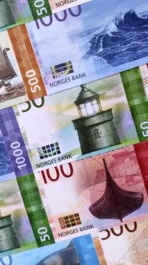 Para, Norveç para birimi, Norveç Kronu 'nun çeşitli banknotları. Norveç, Norveç parası tasarımın için finansal bir arka plan..