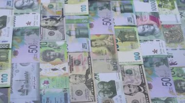 Para geçmişi, para birimi, farklı ülkelerden gelen kağıt banknotlar. Para nakit para, yeşil