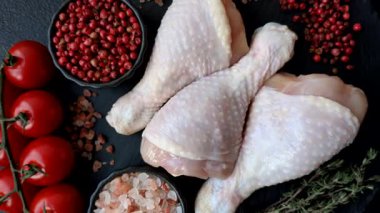 Çiğ tavuk bacağı, ızgara veya barbekü için kümes hayvanı eti. Tavuk bacağı