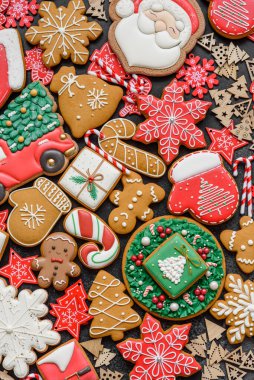 Zencefilli çörek, Noel kurabiyeleri ve bayram süsleri. Noel zencefilli ekmeği tasarımınız için bir zemin