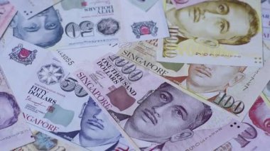 Para, Singapur para birimi, çeşitli banknotlardan oluşan dolar banknotları. Tasarımınız için Singapur parası