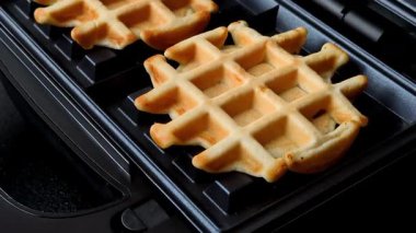 Belçika waffle 'ı, sağlıklı bir tatlı kahvaltı tatlısı, yemek geçmişi. Belçika Waffle 'ları