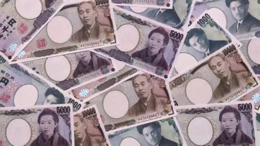 Japonya, Japon yeni kağıt banknotlar, iş için para, finansal işlemler ve anlaşmalar. Tasarımınız için finansal bir arkaplan olarak Japonca yen