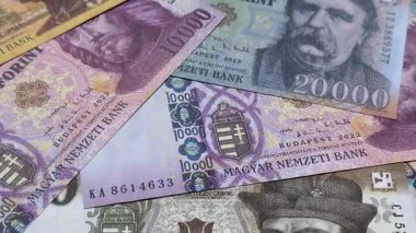 Macar forinti, nakit para, Macaristan para birimi, finansal işlemler için banknotlar. Tasarımınız için finansal arka plan olarak Macar forinti