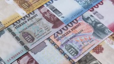 Macar forinti, nakit para, Macaristan para birimi, finansal işlemler için banknotlar. Tasarımınız için finansal arka plan olarak Macar forinti