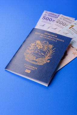 Venezuela pasaportu, uluslararası seyahat ve tatil için Venezuela vizesi. Tasarımınız için arka plan olarak Venezuela pasaportu