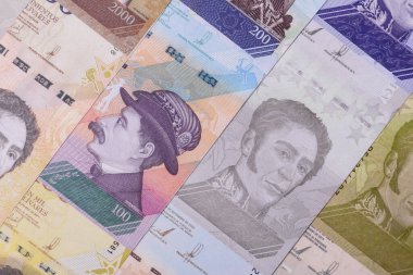 Venezuela Bolivar 'ı, nakit para, Venezuela' nın para birimi, finansal işlemler için para. Venezuela Bolivar tasarımın için finansal bir arka plan.