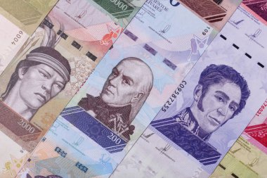 Venezuela Bolivar 'ı, nakit para, Venezuela' nın para birimi, finansal işlemler için para. Venezuela Bolivar tasarımın için finansal bir arka plan.