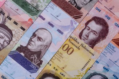 Venezuela Bolivar 'ı, nakit para, Venezuela' nın para birimi, finansal işlemler için para. Venezuela Bolivar tasarımın için finansal bir arka plan.
