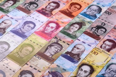 Venezuela Bolivar 'ı, nakit para, Venezuela' nın para birimi, finansal işlemler için para. Venezuela Bolivar tasarımın için finansal bir arka plan.