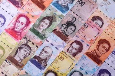 Venezuela Bolivar 'ı, nakit para, Venezuela' nın para birimi, finansal işlemler için para. Venezuela Bolivar tasarımın için finansal bir arka plan.