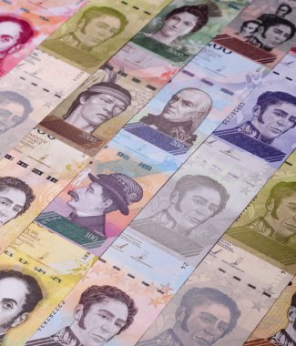 Venezuela Bolivar 'ı, nakit para, Venezuela' nın para birimi, finansal işlemler için para. Venezuela Bolivar tasarımın için finansal bir arka plan.
