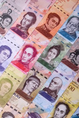 Venezuela Bolivar 'ı, nakit para, Venezuela' nın para birimi, finansal işlemler için para. Venezuela Bolivar tasarımın için finansal bir arka plan.