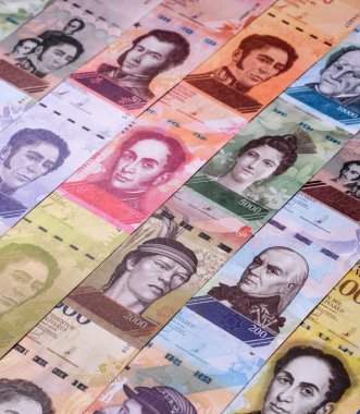 Venezuela Bolivar 'ı, nakit para, Venezuela' nın para birimi, finansal işlemler için para. Venezuela Bolivar tasarımın için finansal bir arka plan.