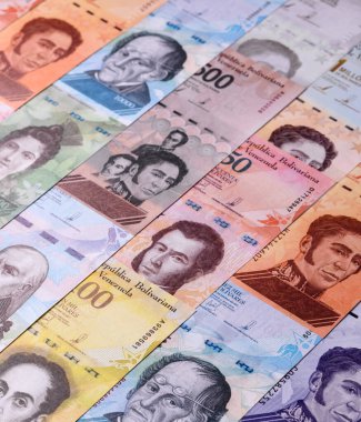 Venezuela Bolivar 'ı, nakit para, Venezuela' nın para birimi, finansal işlemler için para. Venezuela Bolivar tasarımın için finansal bir arka plan.
