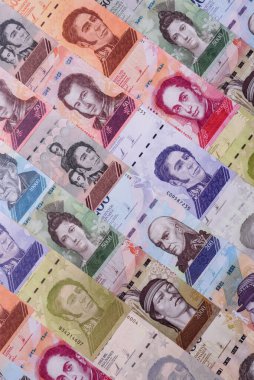 Venezuela Bolivar 'ı, nakit para, Venezuela' nın para birimi, finansal işlemler için para. Venezuela Bolivar tasarımın için finansal bir arka plan.