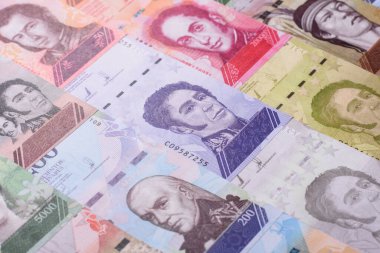 Venezuela Bolivar 'ı, nakit para, Venezuela' nın para birimi, finansal işlemler için para. Venezuela Bolivar tasarımın için finansal bir arka plan.
