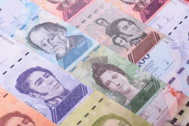 Venezuela Bolivar 'ı, nakit para, Venezuela' nın para birimi, finansal işlemler için para. Venezuela Bolivar tasarımın için finansal bir arka plan.