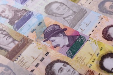 Venezuela Bolivar 'ı, nakit para, Venezuela' nın para birimi, finansal işlemler için para. Venezuela Bolivar tasarımın için finansal bir arka plan.