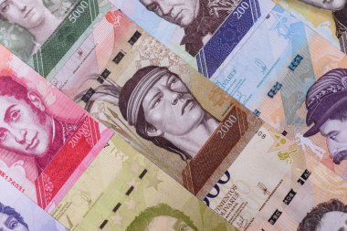 Venezuela Bolivar 'ı, nakit para, Venezuela' nın para birimi, finansal işlemler için para. Venezuela Bolivar tasarımın için finansal bir arka plan.