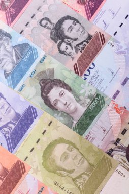 Venezuela Bolivar 'ı, nakit para, Venezuela' nın para birimi, finansal işlemler için para. Venezuela Bolivar tasarımın için finansal bir arka plan.
