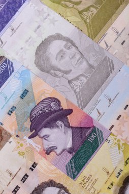 Venezuela Bolivar 'ı, nakit para, Venezuela' nın para birimi, finansal işlemler için para. Venezuela Bolivar tasarımın için finansal bir arka plan.