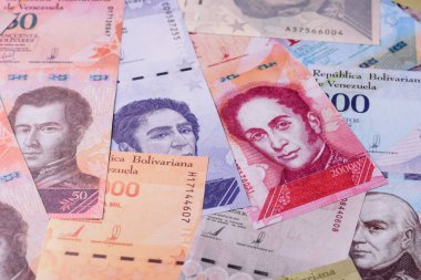 Venezuela Bolivar 'ı, nakit para, Venezuela' nın para birimi, finansal işlemler için para. Venezuela Bolivar tasarımın için finansal bir arka plan.
