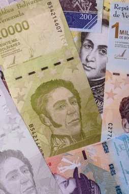 Venezuela Bolivar 'ı, nakit para, Venezuela' nın para birimi, finansal işlemler için para. Venezuela Bolivar tasarımın için finansal bir arka plan.