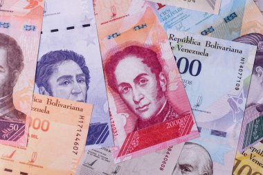 Venezuela Bolivar 'ı, nakit para, Venezuela' nın para birimi, finansal işlemler için para. Venezuela Bolivar tasarımın için finansal bir arka plan.
