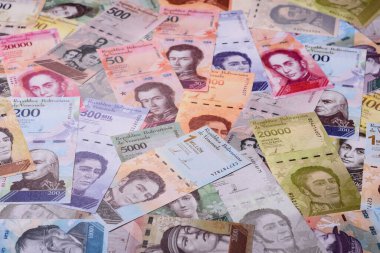 Venezuela Bolivar 'ı, nakit para, Venezuela' nın para birimi, finansal işlemler için para. Venezuela Bolivar tasarımın için finansal bir arka plan.
