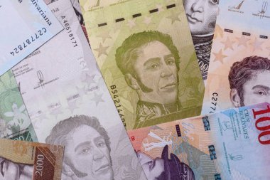 Venezuela Bolivar 'ı, nakit para, Venezuela' nın para birimi, finansal işlemler için para. Venezuela Bolivar tasarımın için finansal bir arka plan.