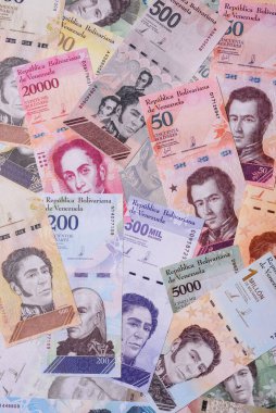 Venezuela Bolivar 'ı, nakit para, Venezuela' nın para birimi, finansal işlemler için para. Venezuela Bolivar tasarımın için finansal bir arka plan.