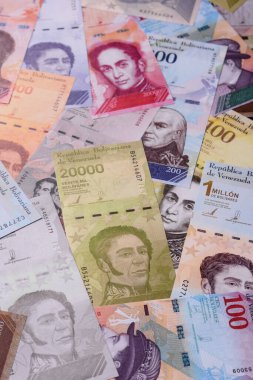 Venezuela Bolivar 'ı, nakit para, Venezuela' nın para birimi, finansal işlemler için para. Venezuela Bolivar tasarımın için finansal bir arka plan.