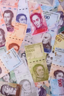 Venezuela Bolivar 'ı, nakit para, Venezuela' nın para birimi, finansal işlemler için para. Venezuela Bolivar tasarımın için finansal bir arka plan.