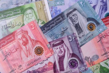 Ürdün parası, Ürdün dinarı para birimi, çeşitli mezheplerin banknotları, finansal işlemler. Ürdün parası, tasarımın için finansal bir fon olarak dinar.
