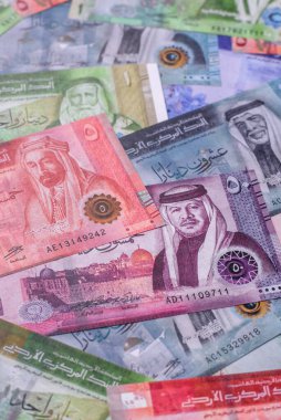 Ürdün parası, Ürdün dinarı para birimi, çeşitli mezheplerin banknotları, finansal işlemler. Ürdün parası, tasarımın için finansal bir fon olarak dinar.