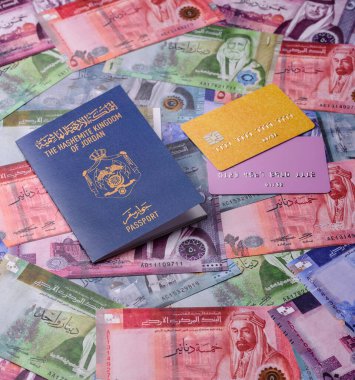Ürdün pasaportu, uluslararası seyahat ve tatil için Ürdün vizesi. Tasarımınız için arka plan olarak Ürdün pasaportu