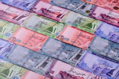 Ürdün parası, Ürdün dinarı para birimi, çeşitli mezheplerin banknotları, finansal işlemler. Ürdün parası, tasarımın için finansal bir fon olarak dinar.