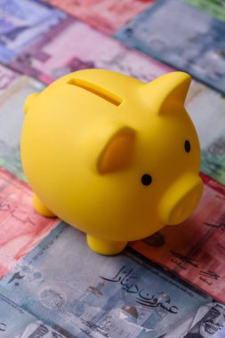 Bir domuz kumbarası depolama, biriktirme ve finansal kaynaklar biriktirme konsepti olarak kullanılıyor. Tasarımınız için bir kumbara.