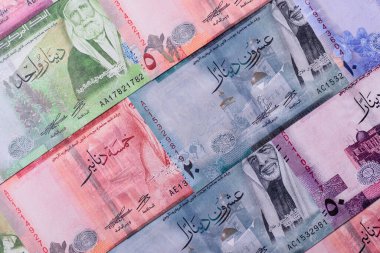 Ürdün parası, Ürdün dinarı para birimi, çeşitli mezheplerin banknotları, finansal işlemler. Ürdün parası, tasarımın için finansal bir fon olarak dinar.